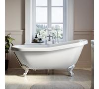 Freestanding Single Ended Roll Top Slipper Bath with White Feet 1555 x 725mm - Park Royal