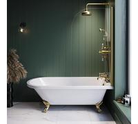 Freestanding Single Ended Shower Bath with Brushed Brass Screen & Feet 1670 x 740 mm - Park Royal
