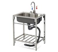 Freestanding Sink Catering Commercial Kitchen Restaurant Stainless Steel Single Bowl Unit with Tap and Drainer Storage Shelf,72x52x85cm