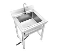 Freestanding Sink Stainless Steel, Large Capacity Single Bowl Outdoor Sink, Portable Camping Sink with Tap, 360° Rotatable Faucet Commercial Sink for Kitchen Laundry Room Hotel Commercial Use