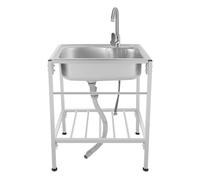 Freestanding Sink, Stainless Steel Utility Sinks, with Faucet and Drain Basket Multipurpose Restaurant Sink, Hot & Cold Faucet, Commercial Kitchen Sinks for Outdoor Indoor, Garage and Restaurant 60*45