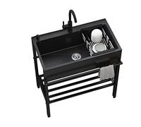 Freestanding Sink Unit Commercial Square Sink, 304 Stainless Steel Single Bowl Station Utility Sink with Drainer Unit and Tap for Kitchen Bar Restaurant