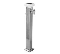 Freestanding Solar Garden Water Column with Faucet, 24in Antifreeze Outdoor Hose Stand, Decorative Fountain Water Dispenser Hydrant, Silver Finish