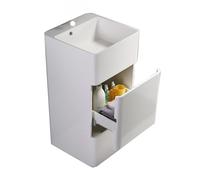 Freestanding Square Bathroom Vanity with Storage Drawer, Artificial Stone Floor Standing Sink, Modern Pedestal with Overflow Hole and Faucet for Indoor and Outdoor