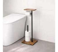 Freestanding Square Stainless Steel Tissue Holder Wooden Tray