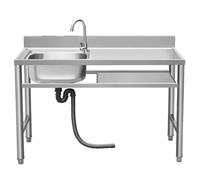 Freestanding Stainless Steel Kitchen Sink, Single Bowl Commercial Utility Sink with Workstation for Laundry Room, Garage, Farmhouse(100x50x80cm)