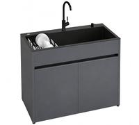 Freestanding Stainless Steel Kitchen Sink Unit with Storage Cabinet, 68cm/80cm Length Utility Sink with Hot & Cold Tap and Expandable Dish Drainer, for Garage, Laundry, Commercial Use