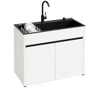 Freestanding Stainless Steel Kitchen Sink Unit with Storage Cabinet, 68cm/80cm Length Utility Sink with Hot & Cold Tap and Expandable Dish Drainer, for Garage, Laundry, Commercial Use