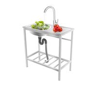 Freestanding Stainless Steel Kitchen Sink Unit with Tap & Drain Pipe, Portable Outdoor Sink for Washing Dishes, Vegetables & Fruit, 75 x 40 x 75 cm, Silver