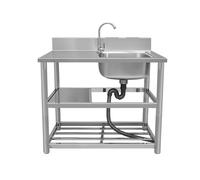 Freestanding Stainless Steel Single Bowl, Commercial Kitchen Utility Sink with Faucet Workbench and 2-Layer Storage Rack for Indoor and Outdoor(100x50x80cm)