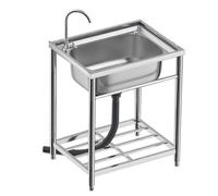 Freestanding Stainless Steel Single Bowl Sink with Hot and Cold Water Faucet for Outdoor Kitchen, Restaurant, and Laundry (Hot and Cold 55x44x80cm)