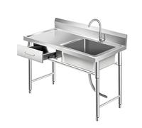 Freestanding Stainless Steel Single Bowl Utility Kitchen Sink with Hot & Cold Water Pipes & Faucet, Left Drawer for Laundry Room, Farmhouse, Indoor/Outdoor(100x50x80cm(39.4x20x31.5in))
