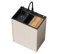 Freestanding Stainless Steel Single Bowl Utility Sink with Storage Cabinet & Pull-Out Faucet, Hand Washing Basin for Laundry Room, Farmhouse Kitchen, Garage,68 * 45cm/26.8 * 17.7in