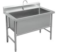 Freestanding Stainless Steel Sink Outdoor Sink Unit Garden 1 Compartment Commercial Kitchen Sink Industrial Sink Outdoor Wash Basin for Garage Workshop Laundry Room Camping (120 * 60 * 80cm)