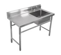 Freestanding Stainless Steel Utility Sink, 39x20x32in Single Bowl Commercial Kitchen Sink with Left Worktop for Garages, Restaurants