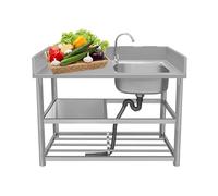 Freestanding Stainless Steel Utility Sink, Commercial Kitchen Sink with Faucet Workbench Storage for Restaurant, Garage, Outoor(100x50x80cm)