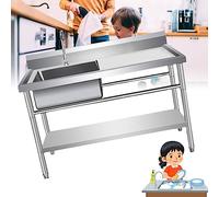 Freestanding Stainless Steel Utility Sink for Restaurants - Single Bowl with Double Storage Shelves & Drainer Unit Faucet 100x50x80cm/39x20x31in Perfect for Commercial Kitchens