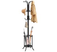 Freestanding steel coat rack with umbrella holder, Black
