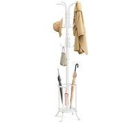SONGMICS Coat Rack Freestanding, Coat Stand with Umbrella Holder, 12 Hooks, Metal, 175 cm Tall, for Entryway, Hallway, Living Room, Bedroom, Pearl White RCR011W01