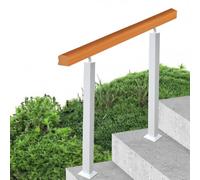 Freestanding Step Handrail Fit for 2 or 3 Steps Stair Solid Wood Rail | X2 White Metal Wrought Iron Pickets with Installation kit Step Stair Railings(Height 95cm/3.1ft,60cm/24inch)