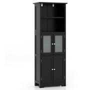 Freestanding Storage Cabinet With Tempered Glass Double Door And Open Shelves