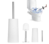 Freestanding Toilet Brush and Holder Set, White Silicone Soft Loo Brush with Stainless Steel Handle, Hygienic Quick-Drying Bathroom Toilet Brushes Set for Home Hotel Office Cleaning