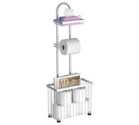 Freestanding Toilet Paper Holder Toilet Tissue Rack Scroll Stand Roll Dispenser with Storage Shelf Reserve for Phone Tablet Magazine Bathroom Organizer Bath Tissue Organizer (Silver)