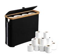 Freestanding Toilet Paper Holder with Bamboo Lid, 30L Toilet Roll Storage Box & Organiser for 12 Rolls, Space-Saving Bathroom Storage Basket (Black)