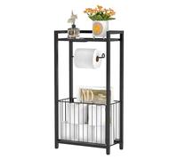 Freestanding Toilet Paper Holder with Storage Shelf - Bathroom Tissue Stand with Space for Phone, Tablet, and Magazines - All-in-One Toilet Roll Dispenser and Organizer