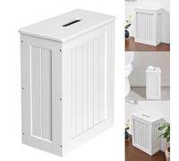 Freestanding Toilet Paper Roll Storage Cabinet, Slim Bathroom Toilet Roll Cupboard, Wooden Bathroom Storage Unit, Multi-Purpose Cleaning Tidy Box, White, 14x27x35cm(D*W*H)