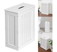 Freestanding Toilet Paper Roll Storage Cabinet, Slim Wooden Bathroom Unit, Multi-Purpose Cleaning Tidy Box, White, 14X27X35Cm