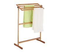 Relaxdays Free Walnut Wood Towel Holder, HxWxD: 98 x 66 x 31 cm, Airing Stand for Laundry and Clothes, Natural