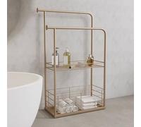 Freestanding Towel Holder with Marble Base, 2-Pole Design, Easy Assembly, Iron Frame, Bathroom, 53x26.5x100CM (Gold) - Stylish Storage Solution