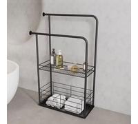 Freestanding Towel Holder with Marble Base, 2-Poles Iron Towel Rack, Easy Assembly Bathroom Storage, 53x26.5x100CM, Stylish Black Design