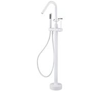 Freestanding Tub Filler Brass Floor Mounted Bathroom Faucet High Arc Swivel Spout Bathtub with Handheld Shower, Single Handle Shower Mixer Tap,Chrome (White)