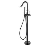Freestanding Tub Filler Brass Floor Mounted Bathroom Faucet High Arc Swivel Spout Bathtub with Handheld Shower, Single Handle Shower Mixer Tap,Chrome (Grey)