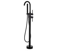 Freestanding Tub Filler Faucets Freestanding Bathtub Faucet Black Standing High Flow Shower Floor Mount Brass Single Handle Bathroom Faucets Mixer Taps with Hand Shower Set for Barthroom
