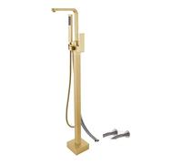Freestanding Tub Filler Floor Mount Bathtub Faucet High Flow Floor Standing Tub Faucet Shower Set, with Hand Shower Wall Connection(Brushed Gold)