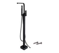 Freestanding Tub Filler Floor Mount Bathtub Faucet High Flow Floor Standing Tub Faucet Shower Set, with Hand Shower Wall Connection(Matte Black)