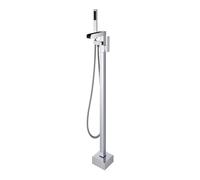 Freestanding Tub Filler Floor Mount Bathtub Faucet with Single Handle Shower, Water Can Enter from The Ground Or Side(A)