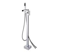 Freestanding Tub Filler Floor Mount Bathtub Faucet with Single Handle Shower, Water Can Enter from The Ground Or Side(B)