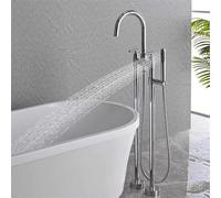 Freestanding Tub Filler with Hand Shower Chrome Gooseneck Dual Mode Stand Alone Faucet Floor Mount 360° Rotation,Chrome Plated