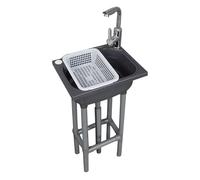 Freestanding Utility Sink, Single Bowl Plastic Laundry Sink with Stand, Portable Washing Basin for Garage, Utility Room, Garden, Kitchen, Complete Set with Tap, Drain Basket, All Installation Kit