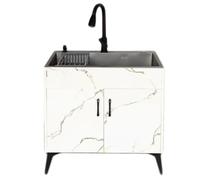 Freestanding Utility Sink,Stainless Steel Utility Sink With Tap, Stainless Steel Commercial Kitchen Sink With Cabinet, One-Piece Utility Sink For Outdoor Laundry, Bar, Restaur,2474 White 75*45Cm(29.5
