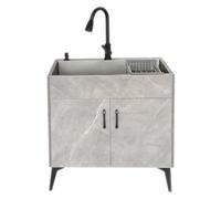 Freestanding Utility Sink,Stainless Steel Utility Sink With Tap, Stainless Steel Commercial Kitchen Sink With Cabinet, One-Piece Utility Sink For Outdoor Laundry, Bar, Restaur,2474 Grey 75*45Cm(29.5*