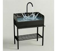 Freestanding Utility Sink with 3-Sided Splash Guard, Heavy Duty Single Bowl Laundry Sink with High Arc Tap and Storage Shelf for Outdoor, Garden, Black(80 x 45 x 92cm)