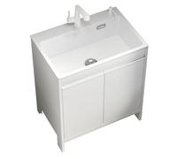 Freestanding Utility Sink with Cabinet for Laundry Bathroom & Kitchen - Easy Installation 60CM/23.6IN Ideal for Utility Room & Basement Storage (White)