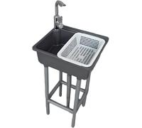 Freestanding Utility Sink with Faucet Hole - 43 x 32.5 cm Plastic Single Bowl Laundry Sink, Wall-Mounted Wash Basin for Kitchen, Bathroom, Garage, Restaurant, Dorm