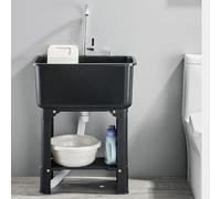 Freestanding Utility Sink with Storage Shelf, Washboard, and Adjustable Faucet for Laundry Room and Balcony Use
