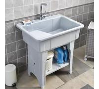 Freestanding Utility Sink with Washboard, Plastic Laundry Tub for Garage and Outdoor Use, Versatile Wash Basin with Hose Hookup, Ideal for Backyard and Garden
